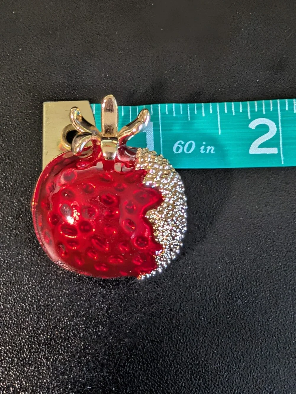 Red Pomegranate Brooch Gold Tone Rhinestone Fruit Statement Pin